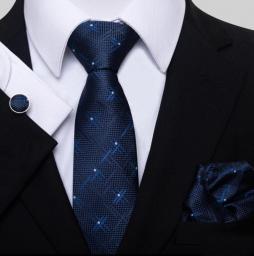Style Holiday Present Tie Pocket Squares Cufflink Set Necktie Man Dark Blue Wedding Accessories Office Cravat