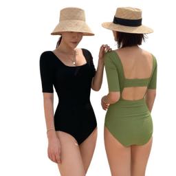 Style One Piece Swimwear Women Half Sleeve Swimwear Padded Swimsuit Bathing Suit Beachwear