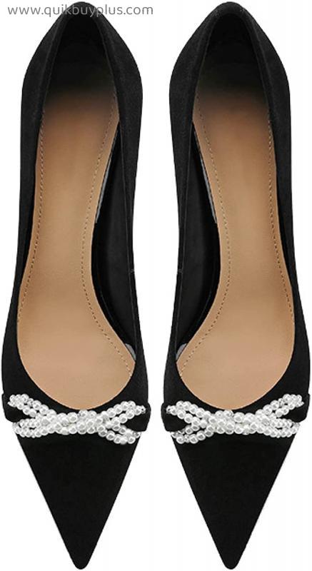 Stylish Beaded Slip On Stilettos Pumps Shoes for Woman Comfort Suede Pointed Toe High Heels Party Dress Pumps