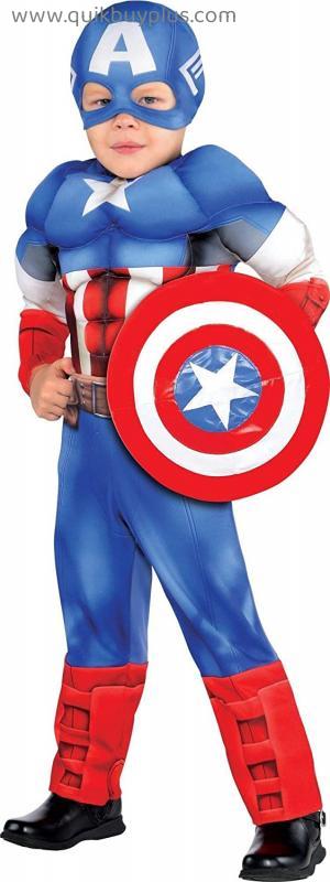 Suit Yourself Classic Captain America Muscle Halloween Costume for Toddler Boys, Includes Headpiece