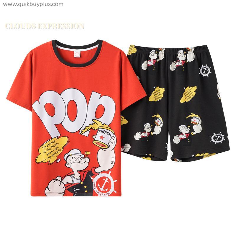 Summer 100% Cotton Cartoon Print Couple Pajama Sets Pyjamas Kawaii Sleep Loungewear Short Red Sleepwear Suits Pajamas for Lovers