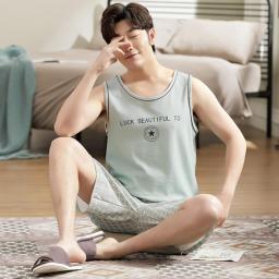 Summer Casual Men Pajamas Sets Sleeveless T Shirt Letter Embroidery + Elastic Shorts Fashion Sports Sleepwear Loungewear L-4XL