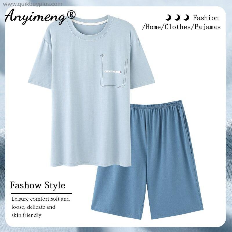 Summer Cool Modal Men Pajamas High Quality Plus Size Lounge Set Sky Blue Two Pcs Pajama Set Elastic Fashion Home Clothing Pj New