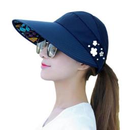 Summer Hats For Women Foldable Sun Hat Pearl Flower Visor Suncreen Floppy Cap Female Outdoor Casual Baseball Cap