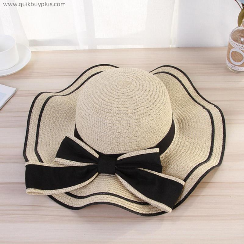 Summer Ladies Boater Beach Hat Sombrero Ladies Classic Flat Bow Straw Sun Hat Ladies Fedora Gift