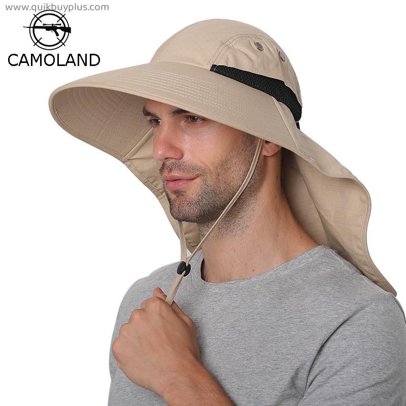 Summer Sun Hat Men Women Cotton Boonie Hat with Neck Flap Outdoor UV Protection Large Wide Brim Hiking Fishing Safari Bucket Hat