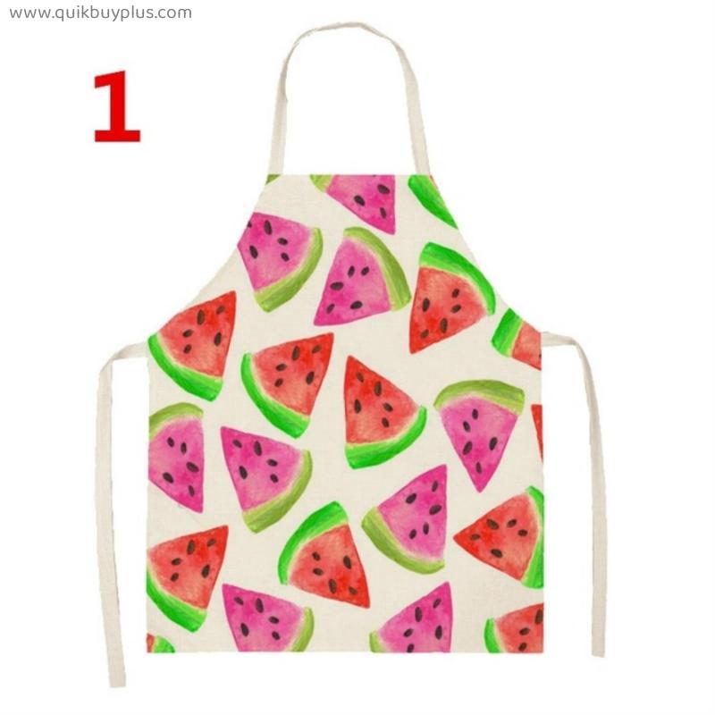Summer Watermelon Lemon Printed Kitchen Apron Cotton Linen Aprons for Women Household Cleaning Baking Cooking Accessories