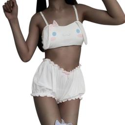 Summer Woman Bunny Pajama Soft Velvet Pajamas Girls Cute Women's Underwear Pj Tops+Shorts Sets Sleepwear Nightwear