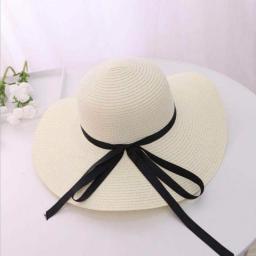 Summer straw hat women big wide brim beach hat sun hat foldable sun block UV protection hat bone Big brim bow