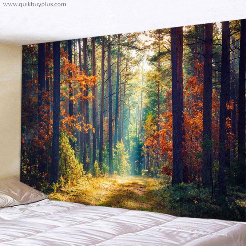 Sunset Sunlight Landscape Tapestry Autumn Forest Plant Tree Nature Scenery Wall Hanging Home Living Room Bedroom Decor Aesthetic