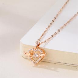 Sweet Beating Heart Series Rose Gold Love Heart Angel Wings Pendant Women Necklaces No Fade Stainless Steel Jewelry Female Chain