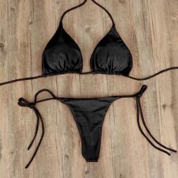 Swimwear Women Swimsuit Women Bikinis Patent Leather Bronzing Halter String Thong Sunny Beach Vacation Swimwear