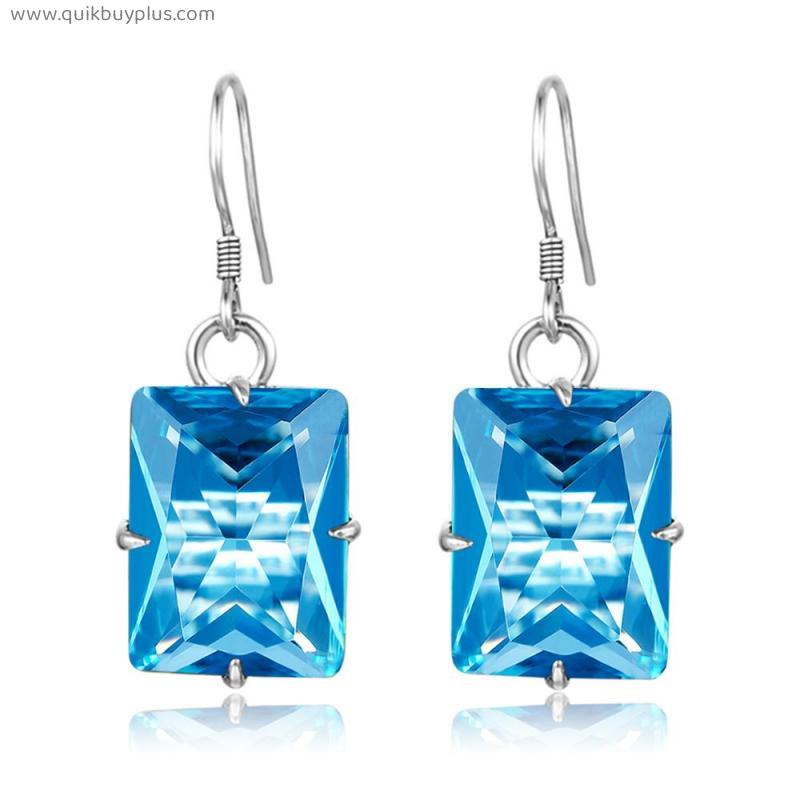 Szjinao Blue Topaz Women Earrings 2020 Silver 925 Vintage Earrings Gemstone Square Shape Viking Fine Jewellery Engrave Kolczyki