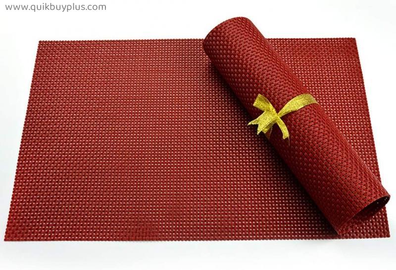 TAUODUYY Placemats 4 Pieces PVC Waterproof Oil-Proof Anti-scalding Washable Red Plate Cushion for Kitchens and Restaurants