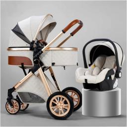 TRB Pram Baby Stroller For Newborn And Toddler, 3 In 1 Adjustable High View Carriage Strollers Infant Bassinet Prams And Pushchairs With Stroller Rain Cover Mosquito Net (Color : Beige)