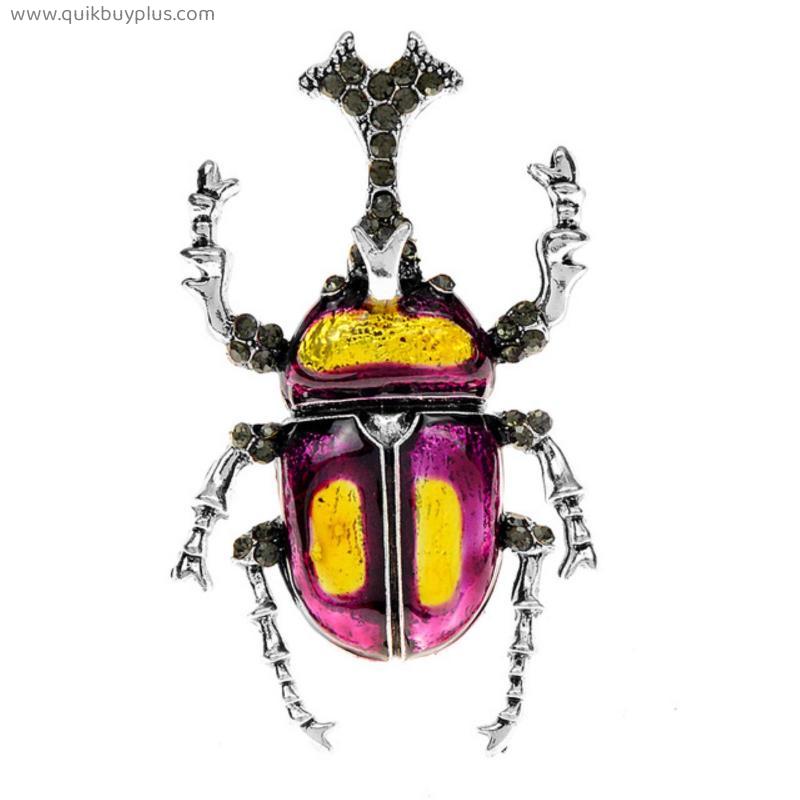 TULX New Arrival Rhinestone Bug Brooches For Women Vintage Enamel Beetle Pin Vivid Insect 2 Colors Available