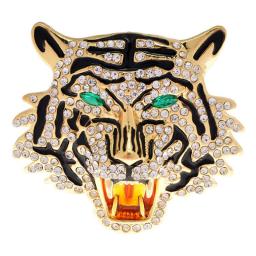TULX Vintage Spotted Leopard Tiger Head Brooches Vivid Animal Brooch Pins Rhinestone Crystal Jewelry for Men And Women