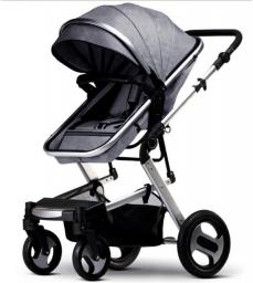 TXTC 3 in 1 Pram Stroller with Aluminum, Anti-Shock High View Baby Stroller Foldable, 5-Point Harness and High Capacity Basket (Size : Single Gray)