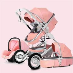 TXTC Baby Stroller with High Storage Basket and Cup Holder,Foot Cover,Foldable 3 in 1 Stroller Carriage,High View Pram Pushchair for Infant and Toddler (Color : Pink)
