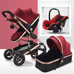 TXTC Pram Stroller 3 in 1 Carriage Foldable Luxury Baby Stroller Anti-Shock Springs High View Pram Baby Stroller with Baby Basket for Newborn and Baby (Color : Red)