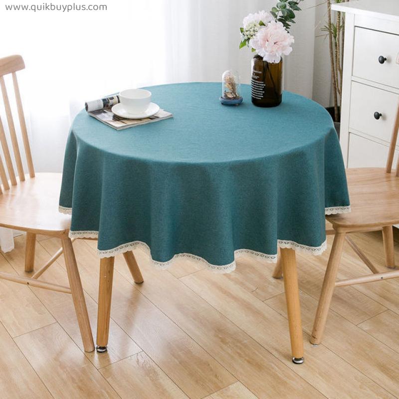 Table Cloth Round Diameter 140cm Thicken Linen Solid Lace Decorative Tablecloth All-match Dining Coffee Table Cover Retro Casual