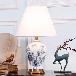 Table Lamp，New Chinese Blue and White Porcelain Classical Ceramic Living Room Bedroom Bedside Lamp Living Room Large Copper Table Lamps E27, Retro Study Lounge Decoration (Size : B)