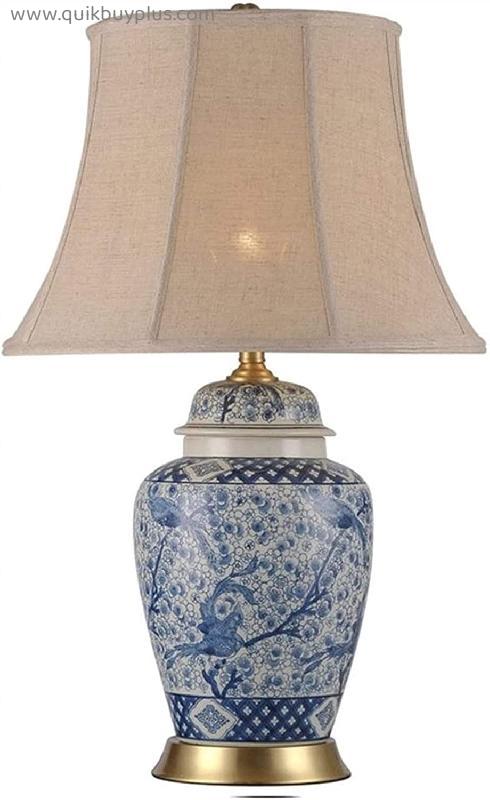 Table Lamp Ceramic Table Lamps, Chinese Hand-Painted Blue and White Porcelain Table Lamp, Bedroom Living Room Large Copper Table Lamp, Retro Study Room and Lounge Decoration