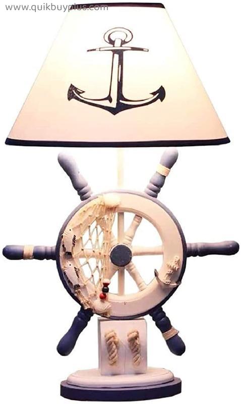 Table Lamps Mediterranean Style Boy Girl Lamp, Nautical Style Solid Wood Body with Fabric Shade, Suitable for Children's Room Bedside Lamp Desk Decoration Lamp (Color : A)