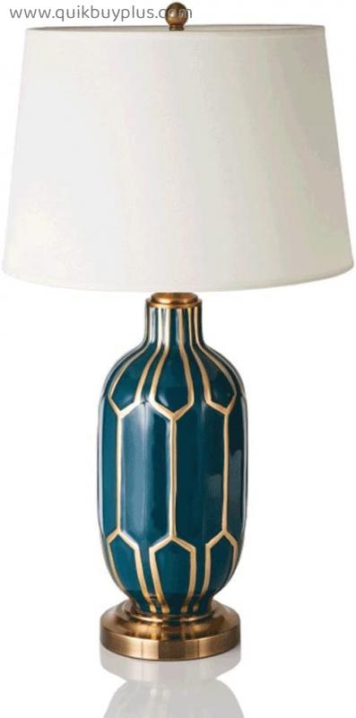 Table Lamps New Chinese Garden Hand-Painted Ceramic Table Lamp, American Postmodern Blue Button Switch Desk Lamp, Living Room Bedroom Study Children Room Table Lamp E271 Table Lamps Desk Lamps Readin