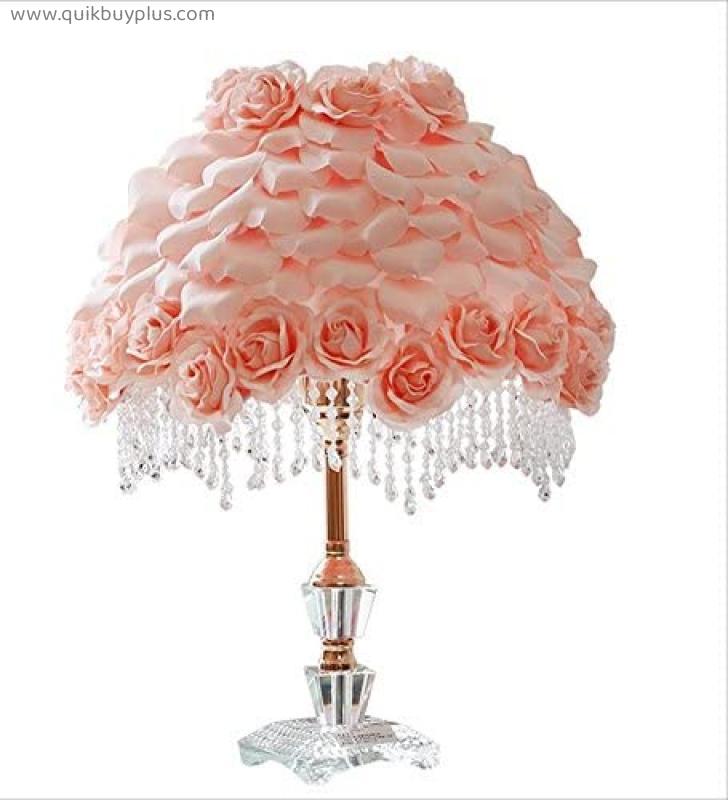 Table Lamps Pastoral Wind Princess Crystal Table Lamp, Cloth Rose Petal Lamp, Home Living Room Bedroom Lighting, Wedding Gifts Table Lamps Desk Lamps Reading Lamps