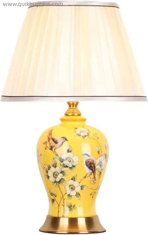 Table Lamps for Bedroom Bedside lamp Ceramic Table Lamps Bird Pattern on Copper Base Table Lamps E27 Energy Saving Eye Protection Lamp for Bedside Table Desk