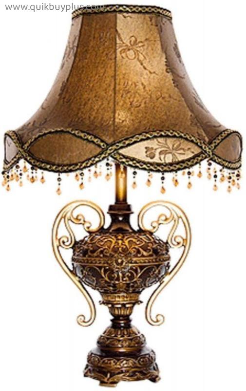 Table Lamps for Bedroom Brown European-style Table Lamp Retro Lace Fabric Lampshade Natural Resin Sculpture Lampbody Victorian Style Desk Lamp for Living Room Bedroom ( Size : 33*55cm/13*22in )