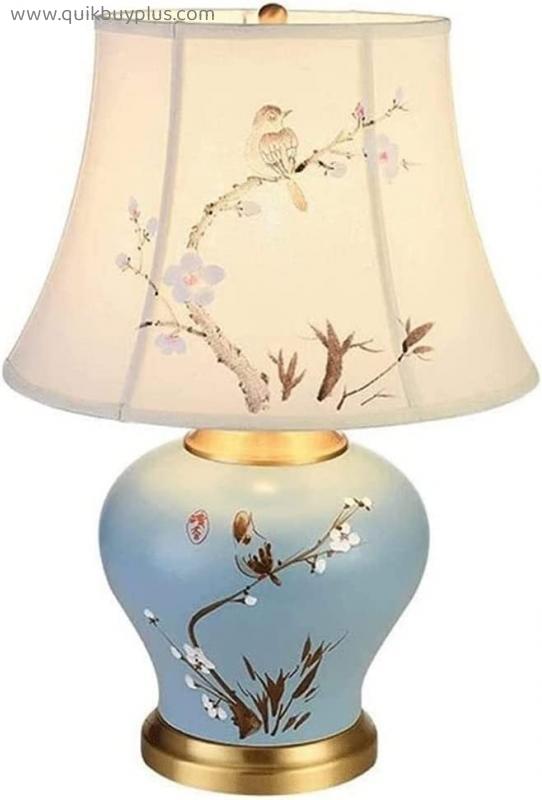 Table Lamps for Bedroom Chinese Ginger Jar Table Lamp Porcelain Blue White Bird and Branch Bell Shade Decor Desk Lamp Apply to Living Room Bedroom House Nightstand Office