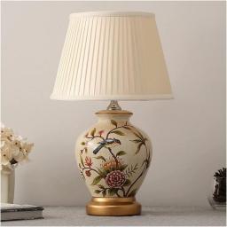 Table Lamps for Bedroom Chinese Style Ceramics Bedroom Bedside Lamp Modern Rural Simple American Style Table Lamp E27 All Bronze European Style Study for Bedroom Indoor ( Size : 52*31cm/20.5*13in )
