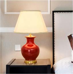 Table Lamps for Bedroom Chinese Style Simple Ceramic Table Lamp E27 Warm Lighting Decoration Living Room Bedroom Bedside Lamp Country Cottage Style Table Lamps (Color : Red)