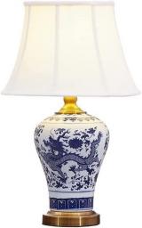 Table Lamps for Bedroom Creative Chinese Ceramic Table Lamp Blue and White Porcelain Desk Lamp Hotel Decoration Bedside Hand-Painted Dragon Pattern Vase Bedroom Desk Lamp