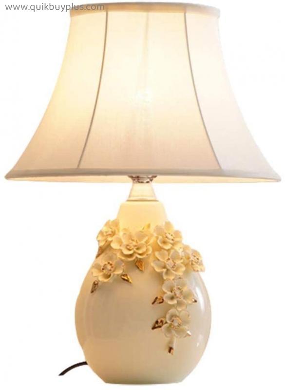 Table Lamps for Bedroom European Style Table Lamp Table Lamp with Push Button Switch Ceramic Fabric Flower Carved Desk Lamp for Living Room Bedroom Desk Lamp (Color : A, Size : Dimmer Switch)