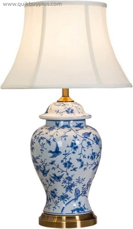 Table Lamps for Bedroom Modern Ceramic Table Lamp Gorgeous Nightstand Lamps with White Fabric Shade ​Bedside Desk Light for Living Room, Bedroom, Dining Room (Color : Blue)
