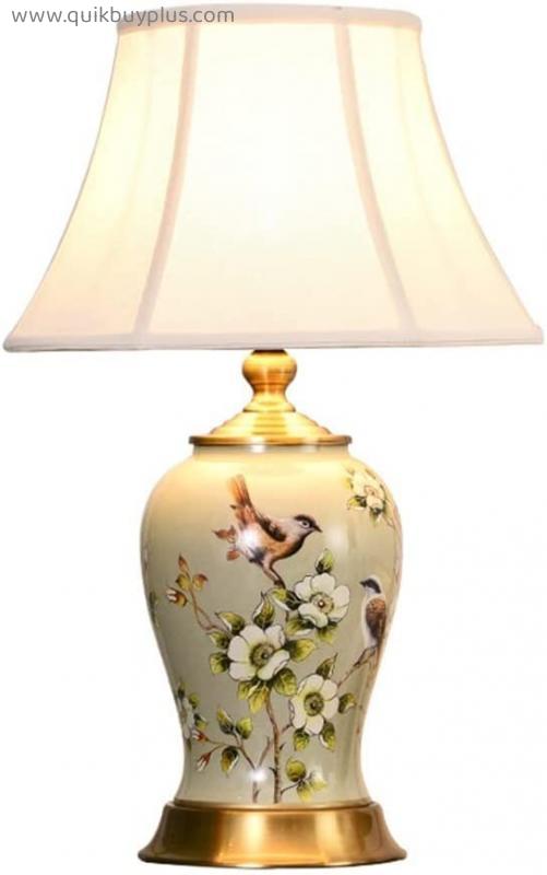 Table Lamps for Bedroom Modern Ceramic Table Lamp Traditional Asian Chinese Lighting Table Lamp with Fabric Shade for Bedroom, Living Room, Home, Office, Desk, Nightstand