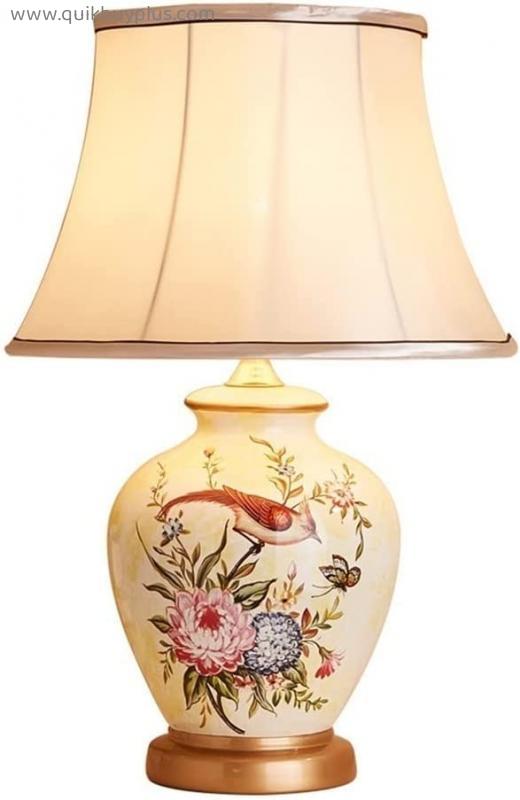 Table Lamps for Bedroom Rustic Ceramic Table Lamp Decor Creative Painted Flowers and Birds Lamp End Table Light for Living Room, Bedroom, Bedside, Nightstand, Office