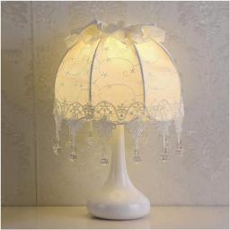 Table Lamps for Bedroom Victorian Style Princess Bedside Table Lamp Diameter White Fabric Nightstand Lamps with Pendant Drop Shaped Base Small Lamp for Living Room Bedroom ( Size : 23*34cm/9*13.4in )