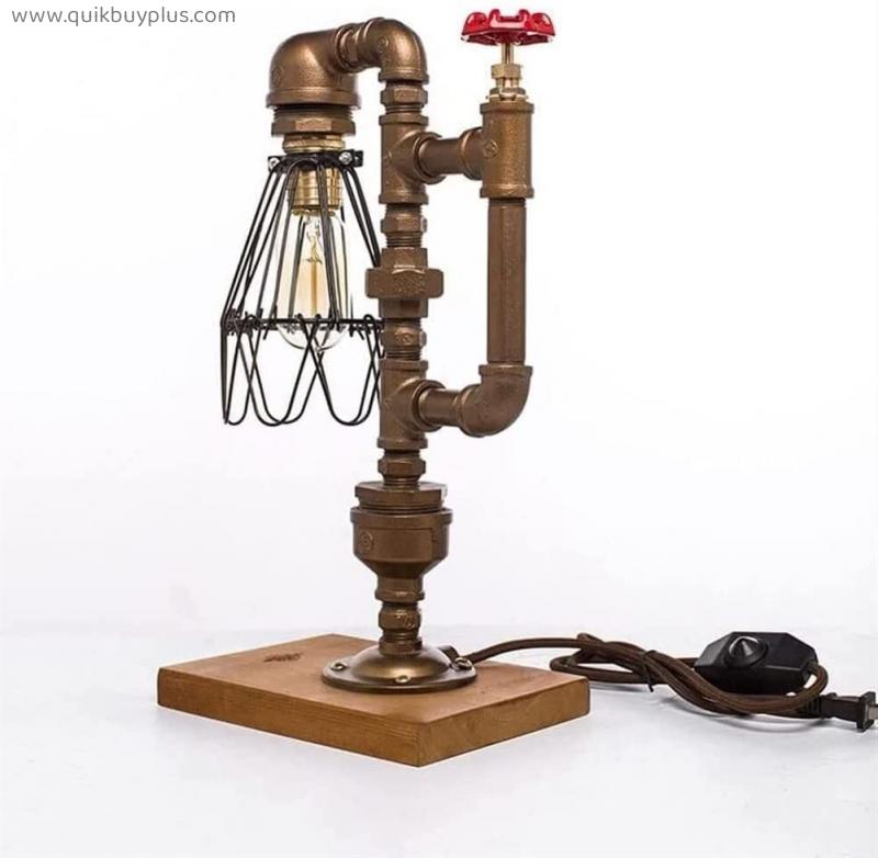 Table Lamps for Bedroom Vintage Table Lamp, Steampunk Desk Lamp Wooden Water Pipe Desk Accent Light Base for Bedside, Bedroom Living, Dining Room, Cafe