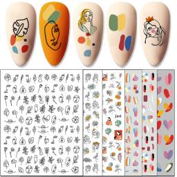 TailaiMei 12 Sheets Abstract Nail Art Stickers, Modern Minimalist Art Graffiti Nail Decals Self-Adhesive Lady Face, Simple Design Impress Color Nail Decoration for Women