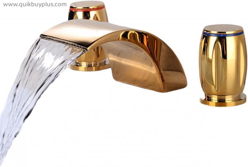 Tap Faucet Basin Faucet Gold Bathroom Sink Faucets 3 Hole Widespread Basin Mixer Double Handle and Cold Water Tap