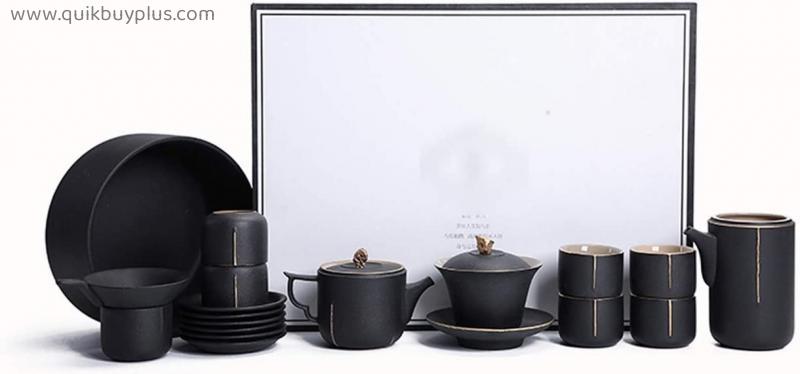 Tea Set Ceramic Classic Kungfu Tea Sets  Package Contain Teapot Teacups Tea Mat Communal Cup   Tea Strainer  Retro Style Tea Pot Set