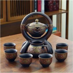 Tea Set Ceramic Stone Grinding Semi-automatic Tea Set Creative Kung Fu Tea Hot Tea Set Creative Tea Ceremony Supplies Tea Pot Set (Color : J)