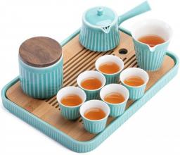 Tea Set Ceramic Tea Sets Package Includes Teapot Teacups Tea Canister Bamboo Tea Tray Communal Cup  Package Three Colors to Choose Tea Pot Set (Color : Gray)