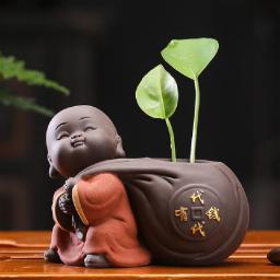 Tea Set Accessories Ceramic Tea Pets  Decoration Small Buddha Statue Monk Doll Desktop Flower Pot Hydroponic Plant Decoration