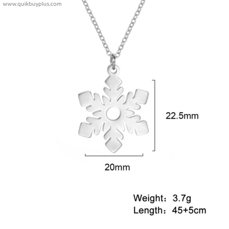Teamer Popular Christmas Snowflake Necklace for Women Stainless Steel Ice Snow Charm Pendant Necklaces New Year Jewelry Gift