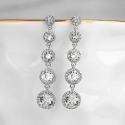 Teardrop Round Zircon Long Dangle Earrings for Women Wedding Engagement Jewelry Bridal Drop Earring Gifts